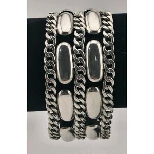 Vintage Sterling Silver Triple Chain Panther & Curb Link Bracelet 7.5 Inches 51g